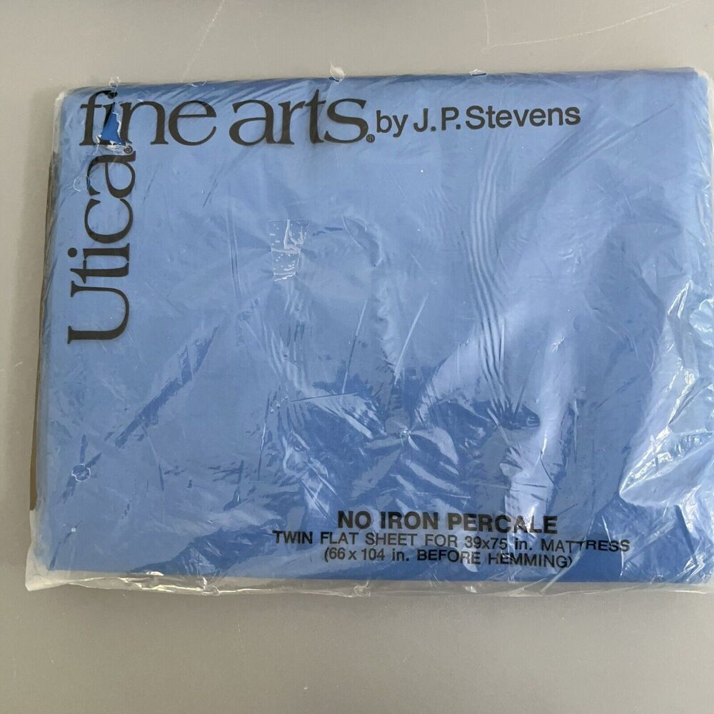 Vintage Utica By J.P. Stevens No Iron Percale Flat Sheet Blue Cotton Made In USA